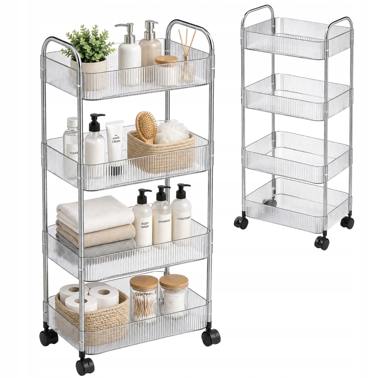 RACK BATHROOM SHELF KITCHEN MOBILE CABINET ON WHEELS 4 LEVELS