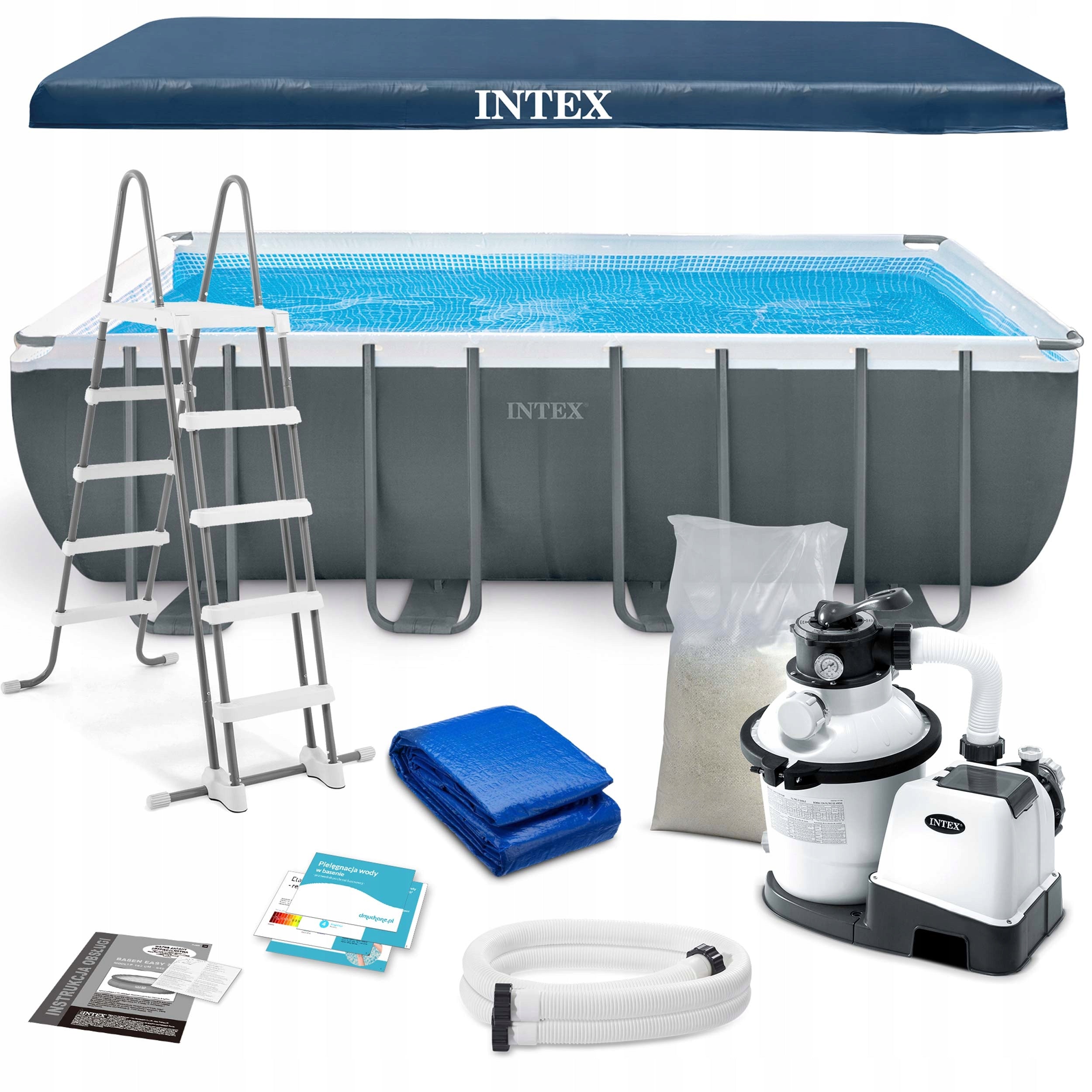 RACK GARDEN POOL WITH SAND PUMP 549x274x132CM SET 12IN1 INTEX