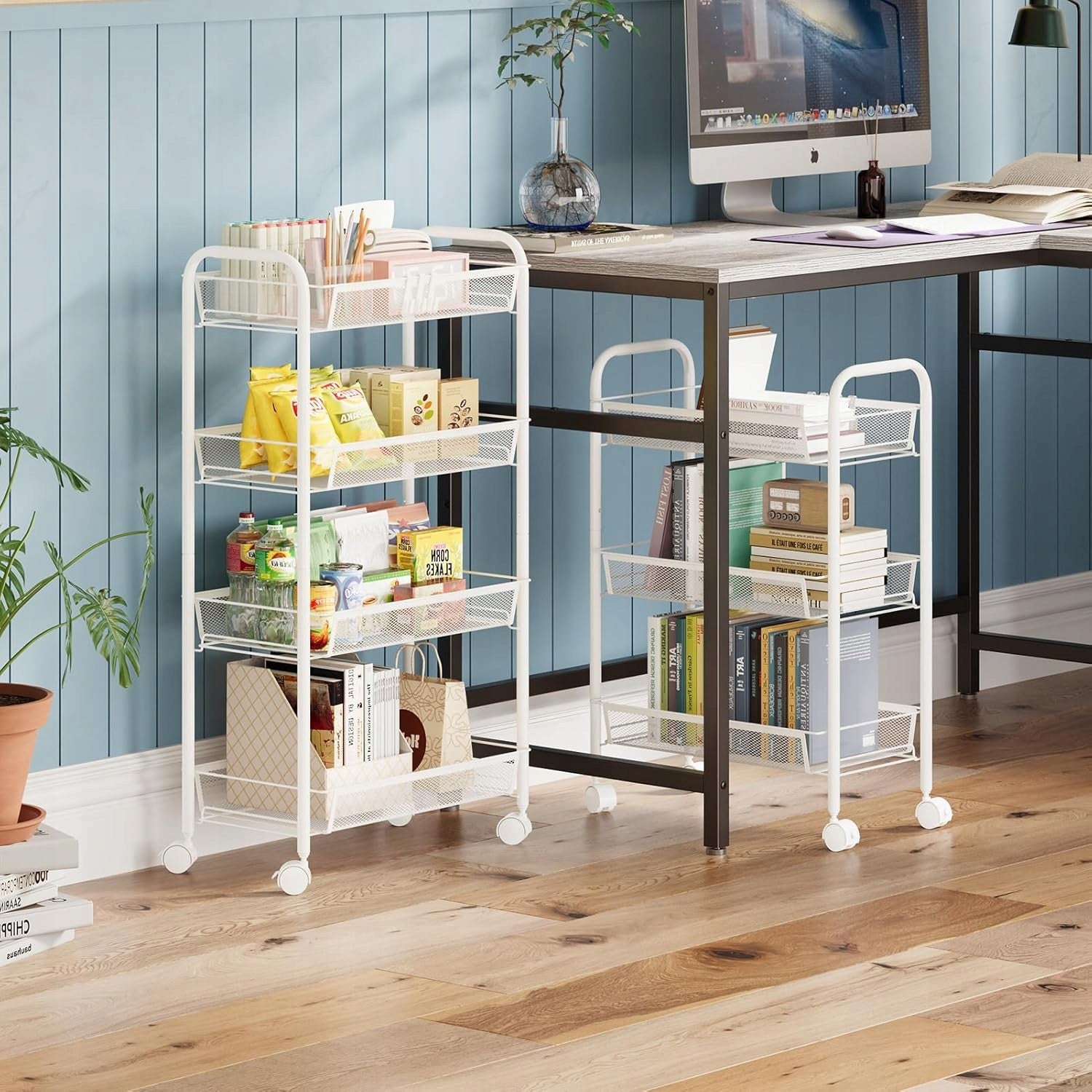 RACK METAL ORGANIZER ON WHEELS BATHROOM KITCHEN 4 LEVELS 82.8CM Furniture height 82.8 cm