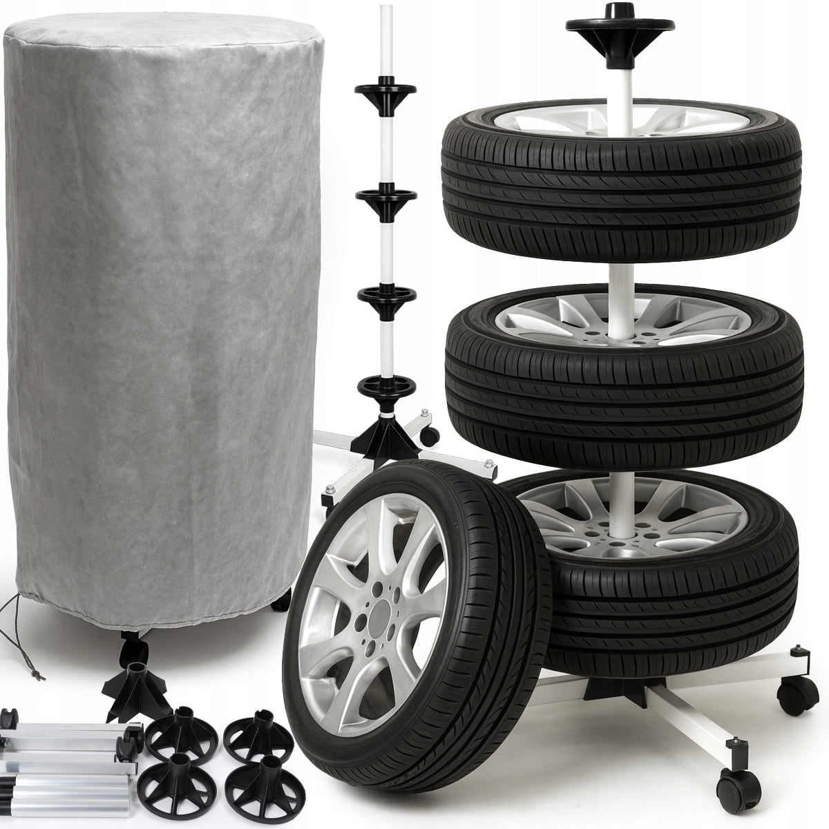 RACK WITH WHEELS TIRE WHEEL HANGER RIMS FOR GARAGE COVER