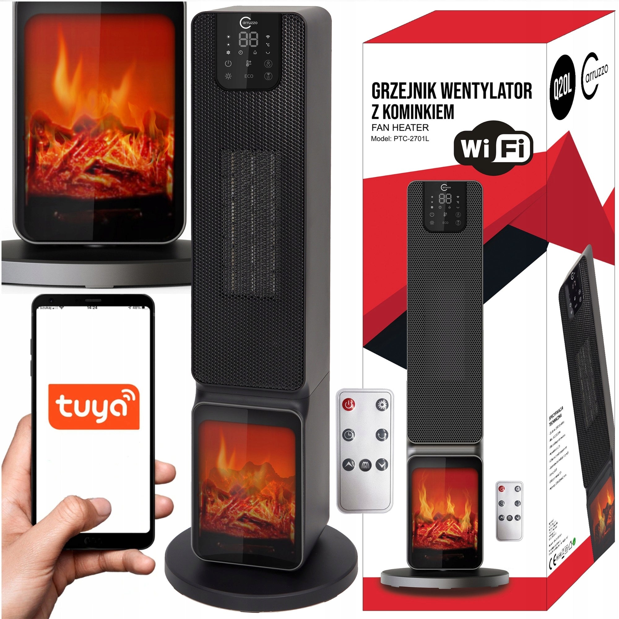 RADIATOR COLUMN FAN WITH FIREPLACE APRON QUIET WIFI 2000 W