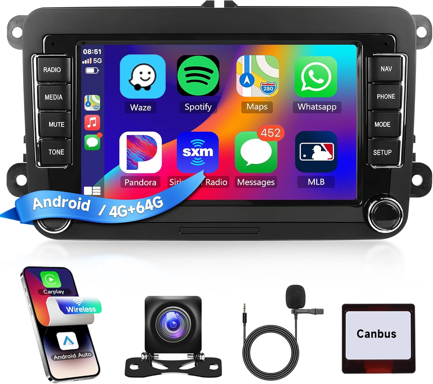 RADIO 7" 4GB/64GB ANDROID 13 GOLF V VI PASSAT B6 B7 SEAT SKODA VOLKSWAGEN