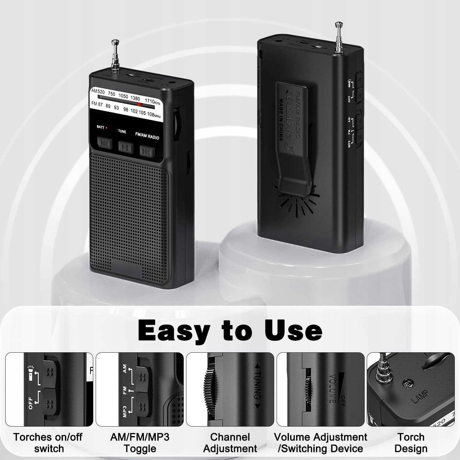 RADIO AM/FM PORTABLE POCKET 1000MAH MP3 SPEAKER HEADPHONES BATTERY Brand no brand