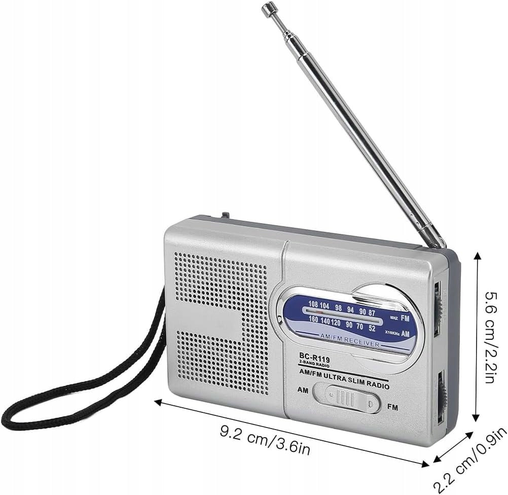 RADIO AM FM PORTABLE SILVER GREY MULTIFUNCTION BATTERIES COMPACT Brand no brand