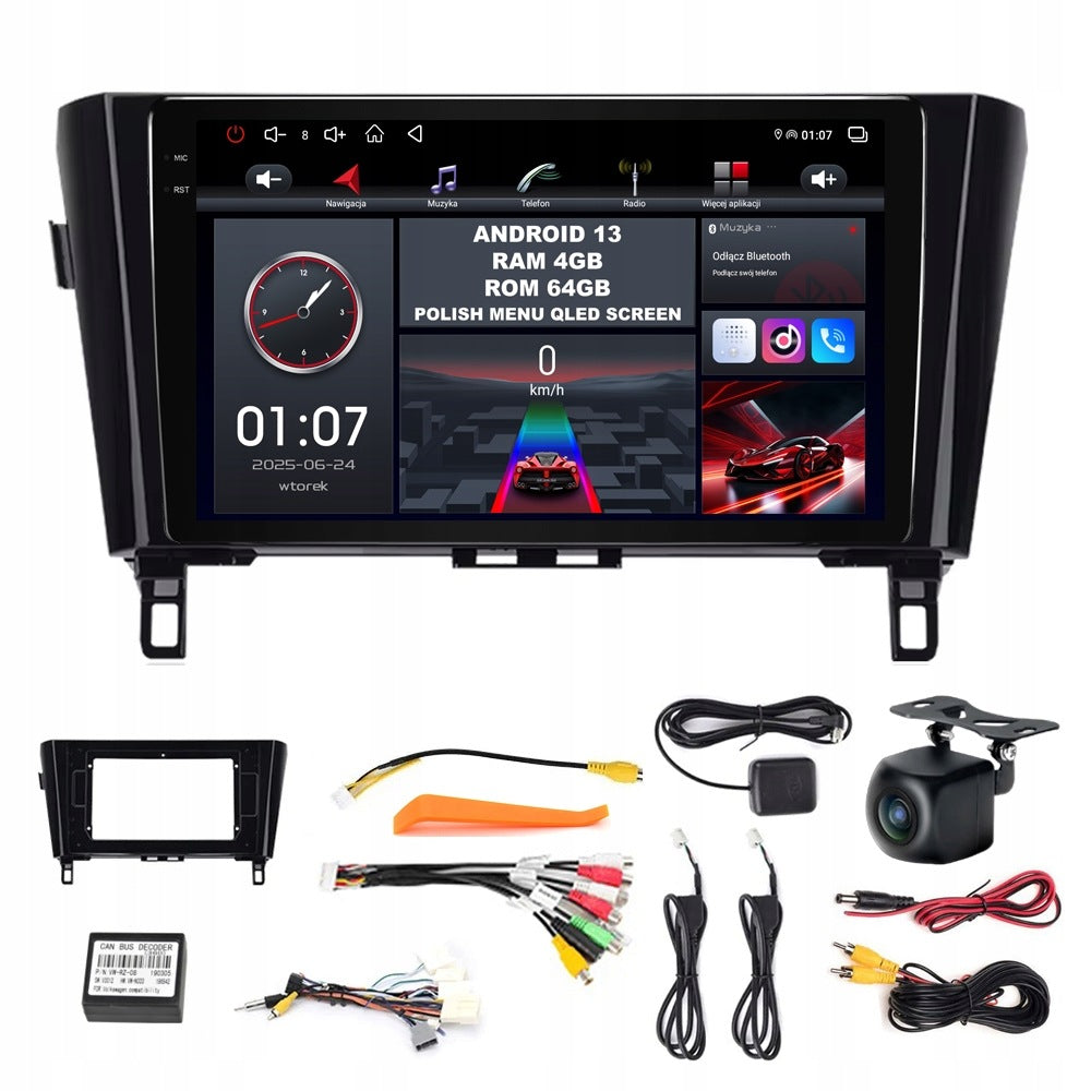 RADIO ANDROID 13 NISSAN QASHQAI J11 2013-2017 ANDROID AUTO CARPLAY 4GB/64GB