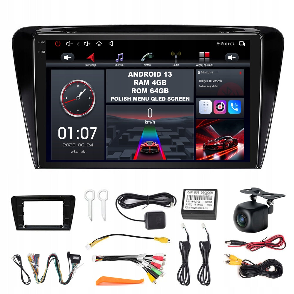RADIO ANDROID 13 SKODA OCTAVIA 3 A7 2013-2018 CARPLAY WIFI DSP BT 4GB/64GB
