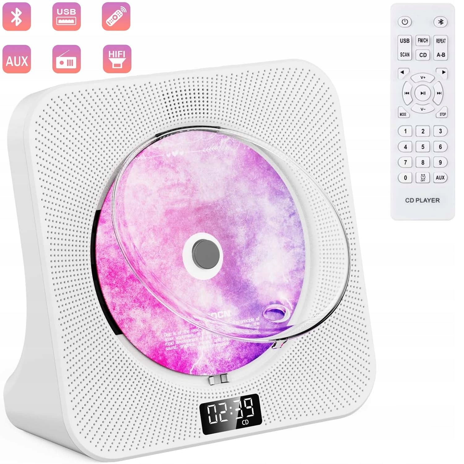 RADIO AUX USB FM WHITE MP3 PLAYER PORTABLE CD BLUETOOTH SPEAKER 5.0