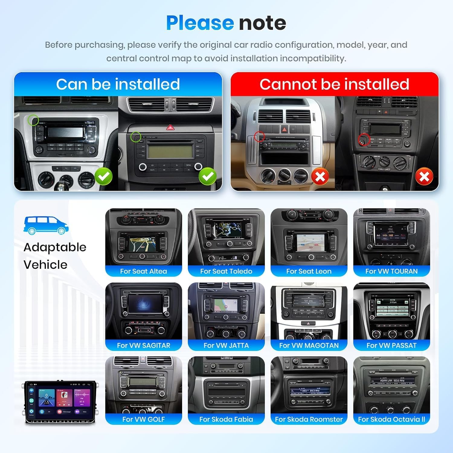 RADIO FOR VOLKSWAGEN SEAT SKODA VW PASSAT B6 B7 GOLF 5 V 6 VI ANDROID WIFI Manufacturer code Radio do VAG 4GB RAM / Android / CarPlay
