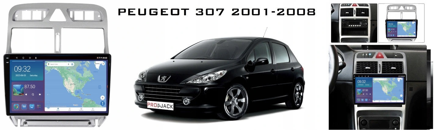 RADIO NAVIGATION GPS PEUGEOT 307 2001-2008 WIFI CARPLAY USB 4GB 64GB Model Q8 9001 2GB 64GB 0356 9"