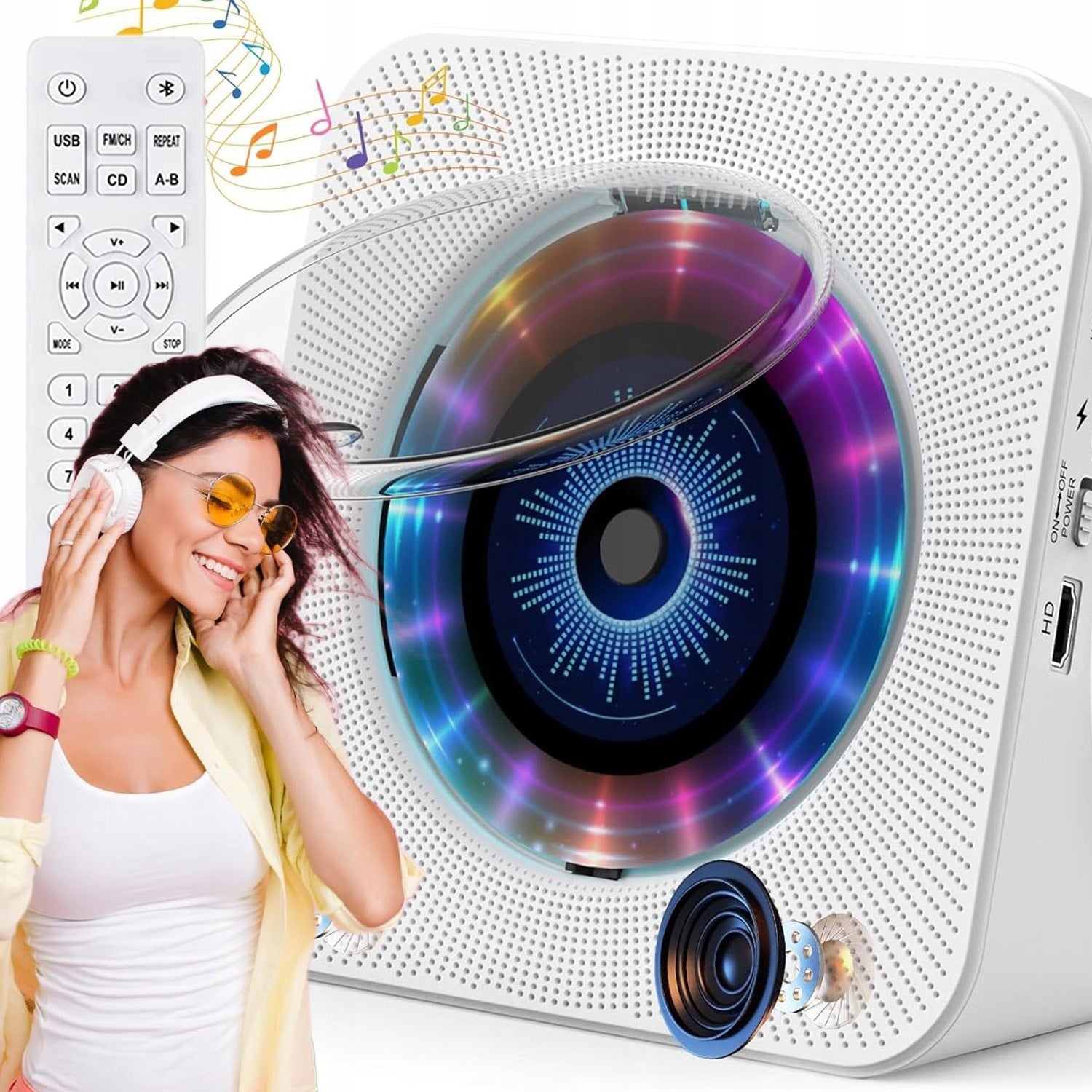 RADIO PLAYER PORTABLE CD BLUETOOTH SPEAKER AUX USB FM WHITE MP3