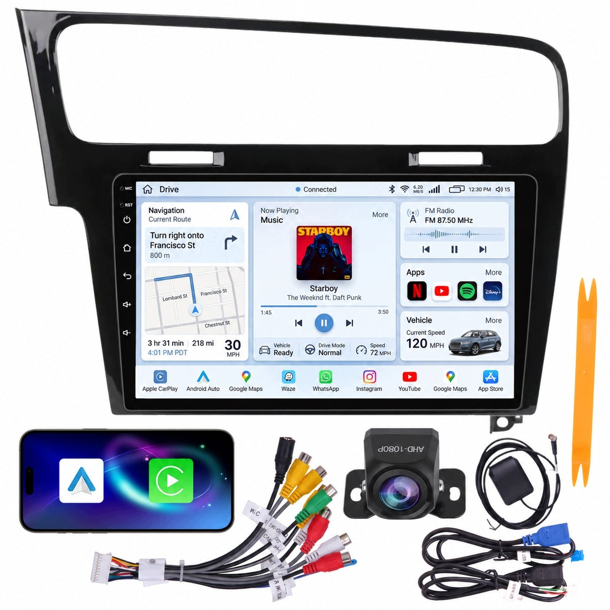RADIO VW GOLF 7 2013-2018 10" ANDROID 15 4+64GB CARPLAY WIFI + AHD CAMERA