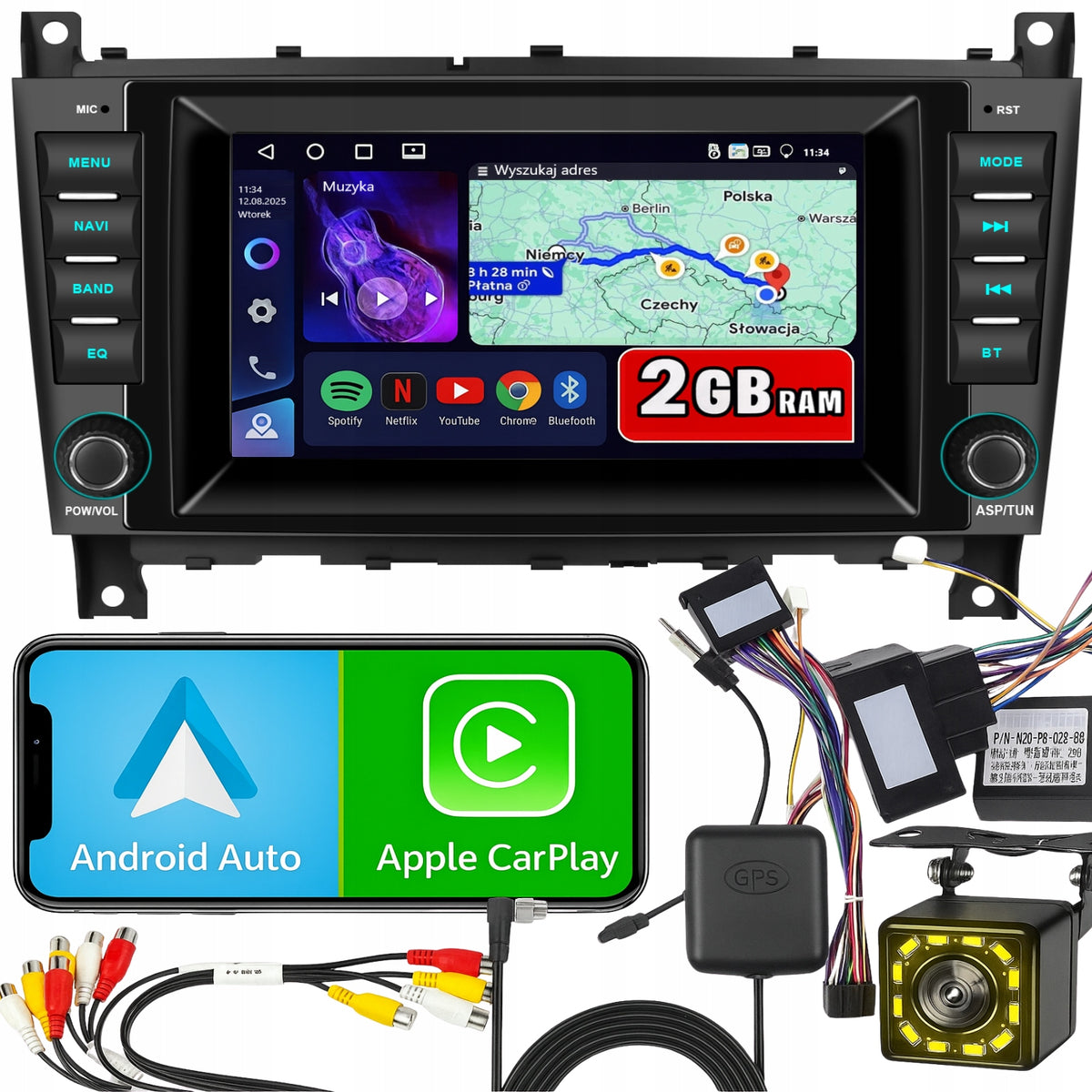 RADIO for MERCEDES C W203 CLC W209 CarPlay Android 15 WiFi GPS 2GB RAM BT