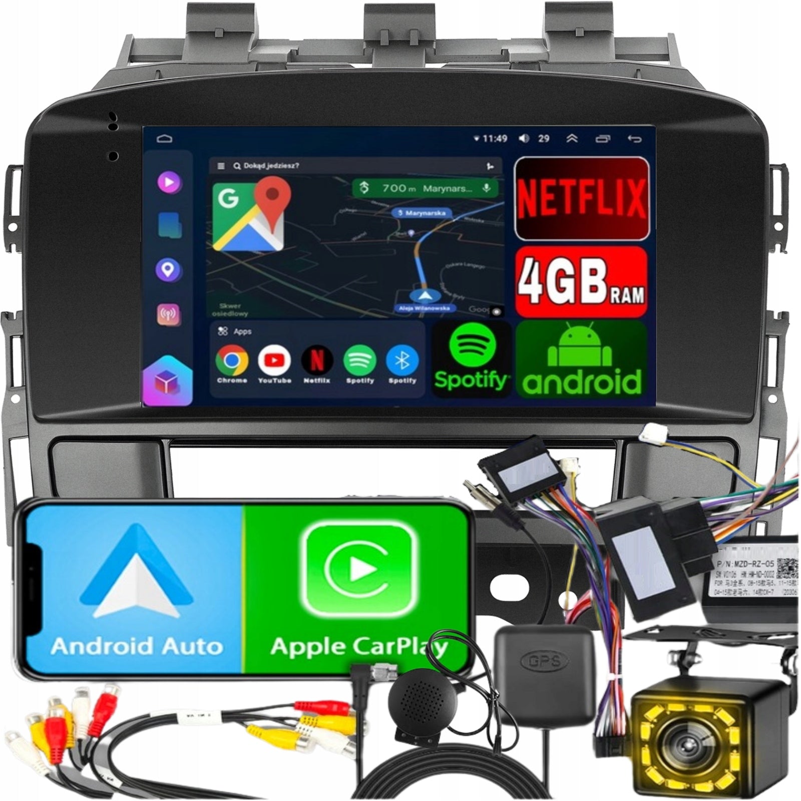 RADIO for Opel Astra J 2010-2016 GPS NAVIGATION ANDROID WiFi CARPLAY 4GB RAM