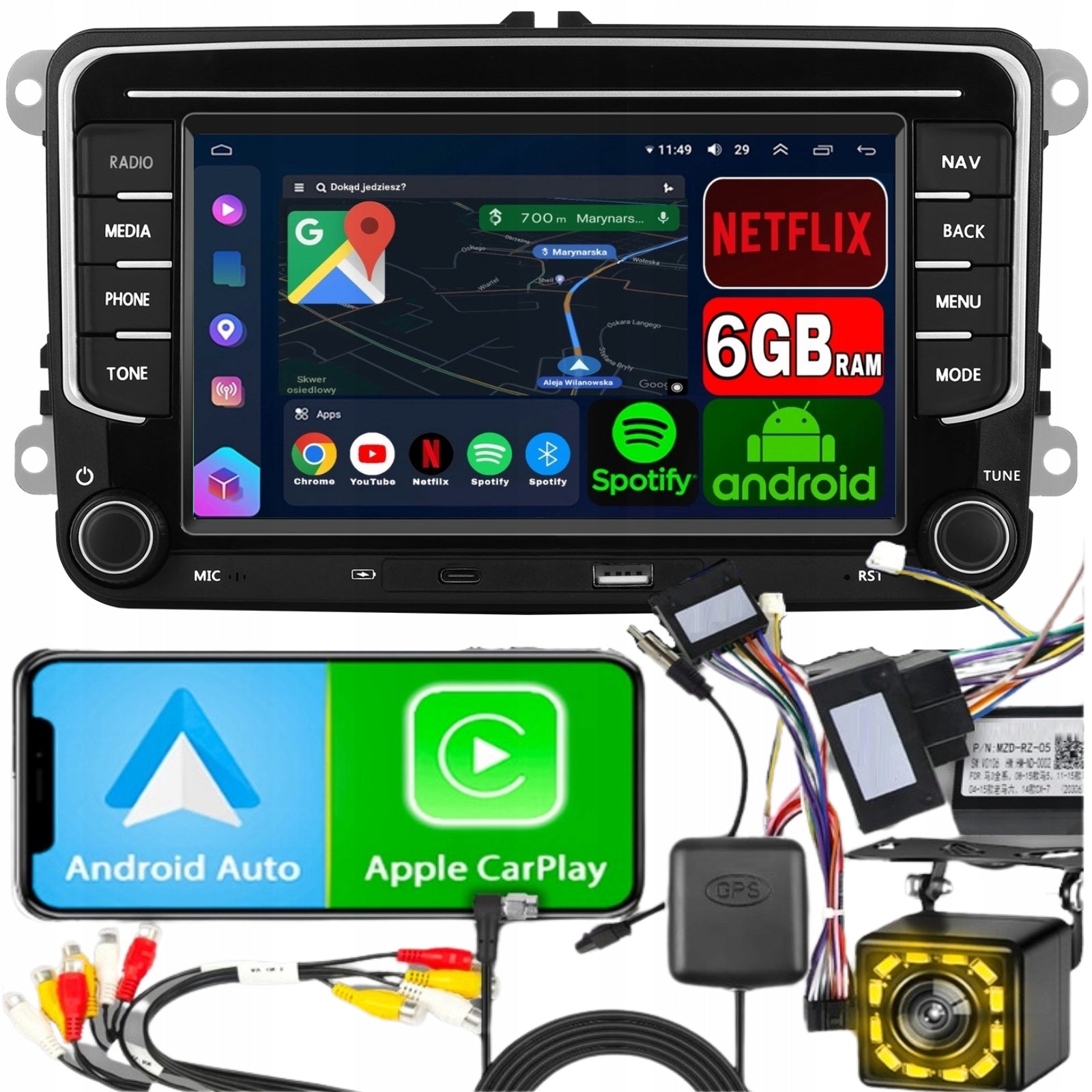 RADIO for VOLKSWAGEN SEAT SKODA VW PASSAT B6 B7 GOLF 5 V 6 WiFi Android 6GB