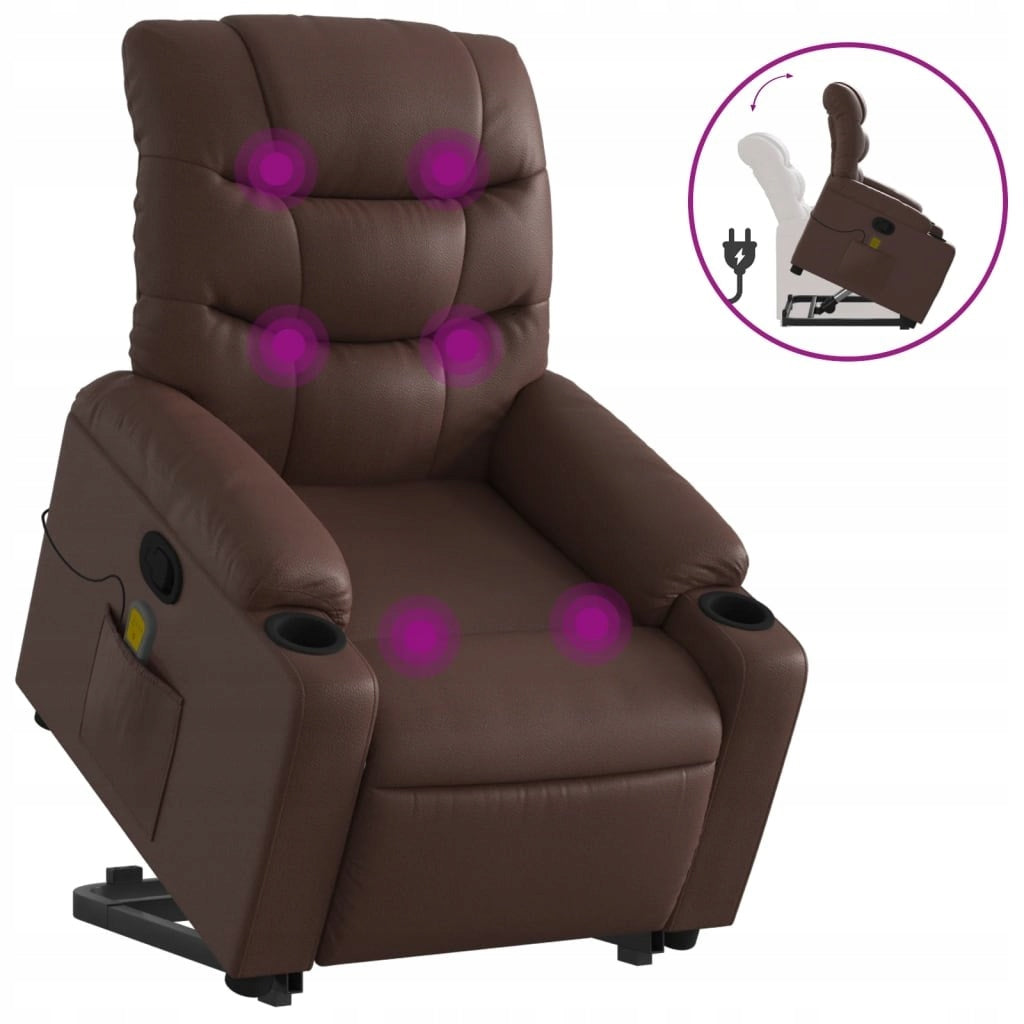 RAISED MASSAGE CHAIR FOLDING BROWN FAUX LEATHER