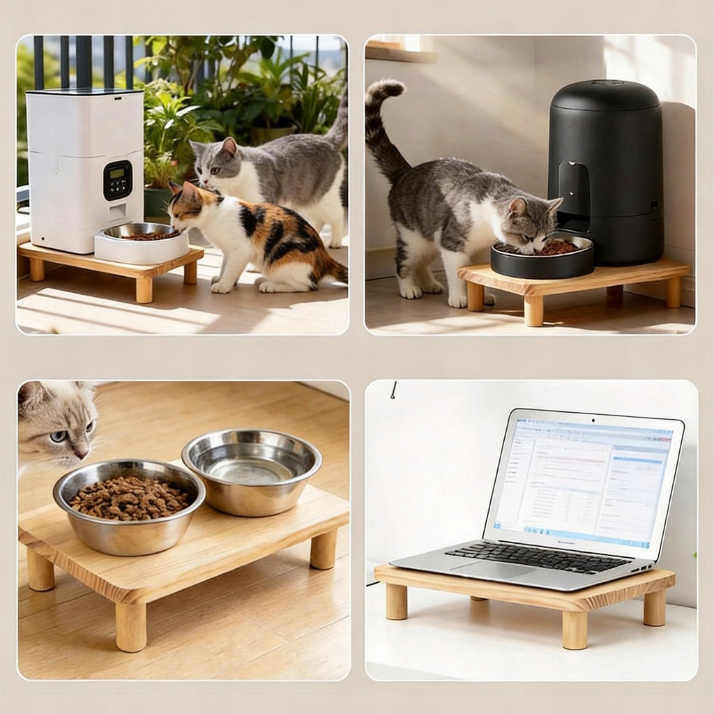 RAISED WOODEN CAT FEEDER STAND FOR HOME Packaging status original