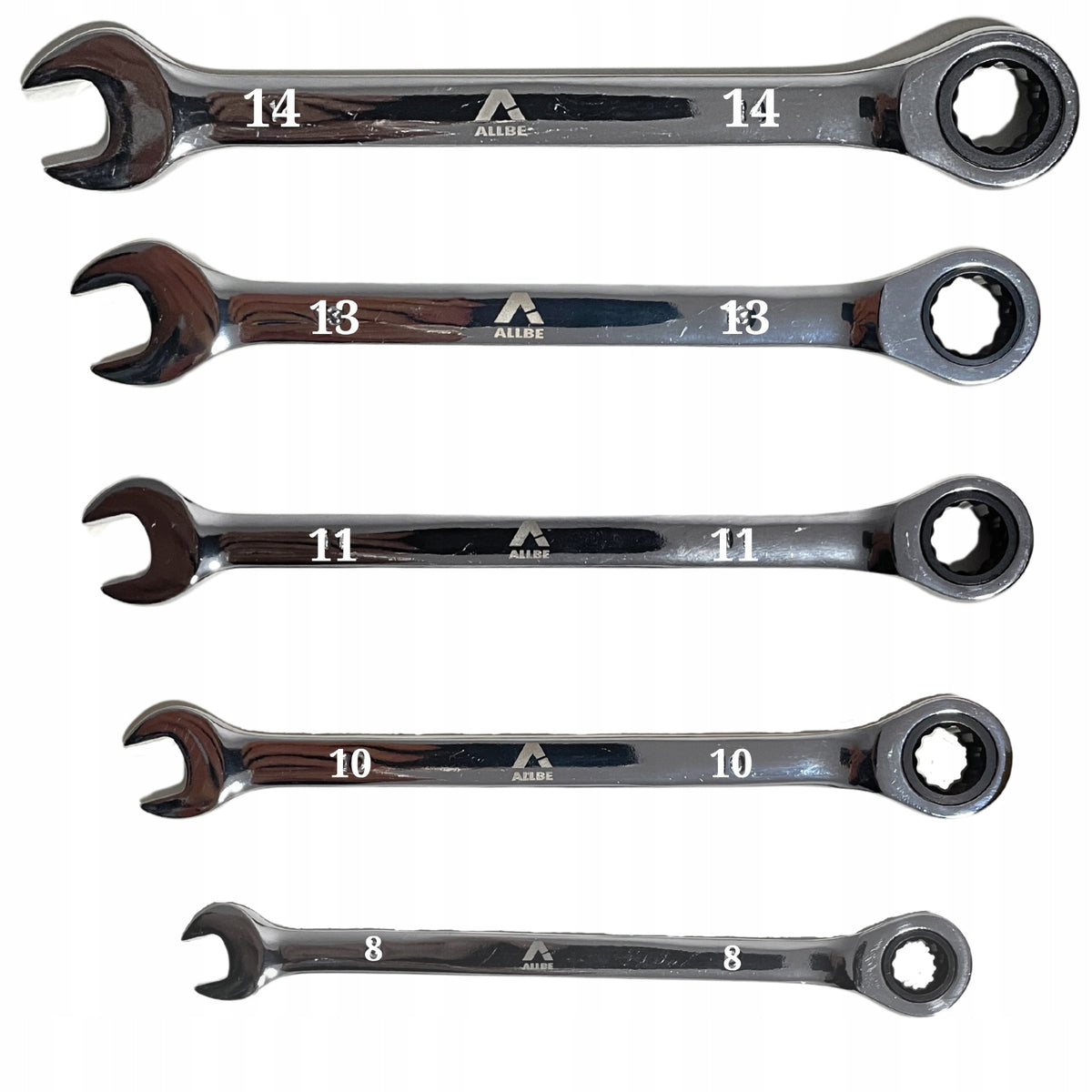 RATCHETING FLAT EYE WRENCHES 8, 10, 11, 13, 14MM WRENCH SET 5EL Packaging status original