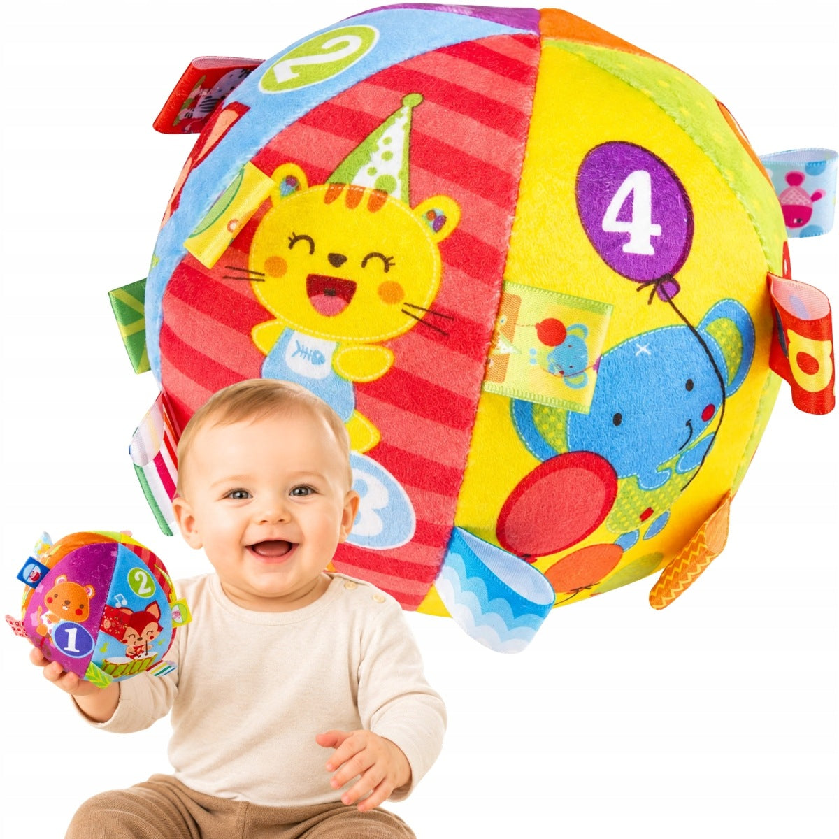 RATTLE BALL 15CM PLUSH SOFT WITH RATTLE BELL