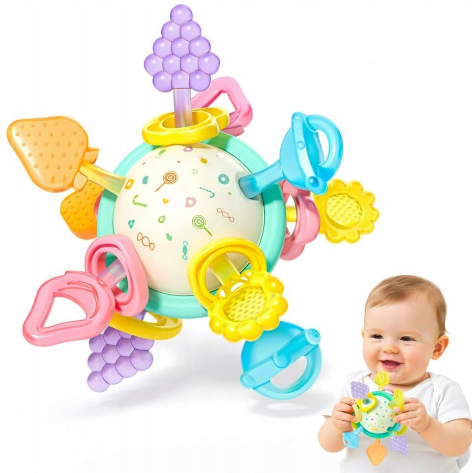 RATTLE SENSORY TEETHER COLORFUL ROTATING TABS MONTESSORI Packaging status original