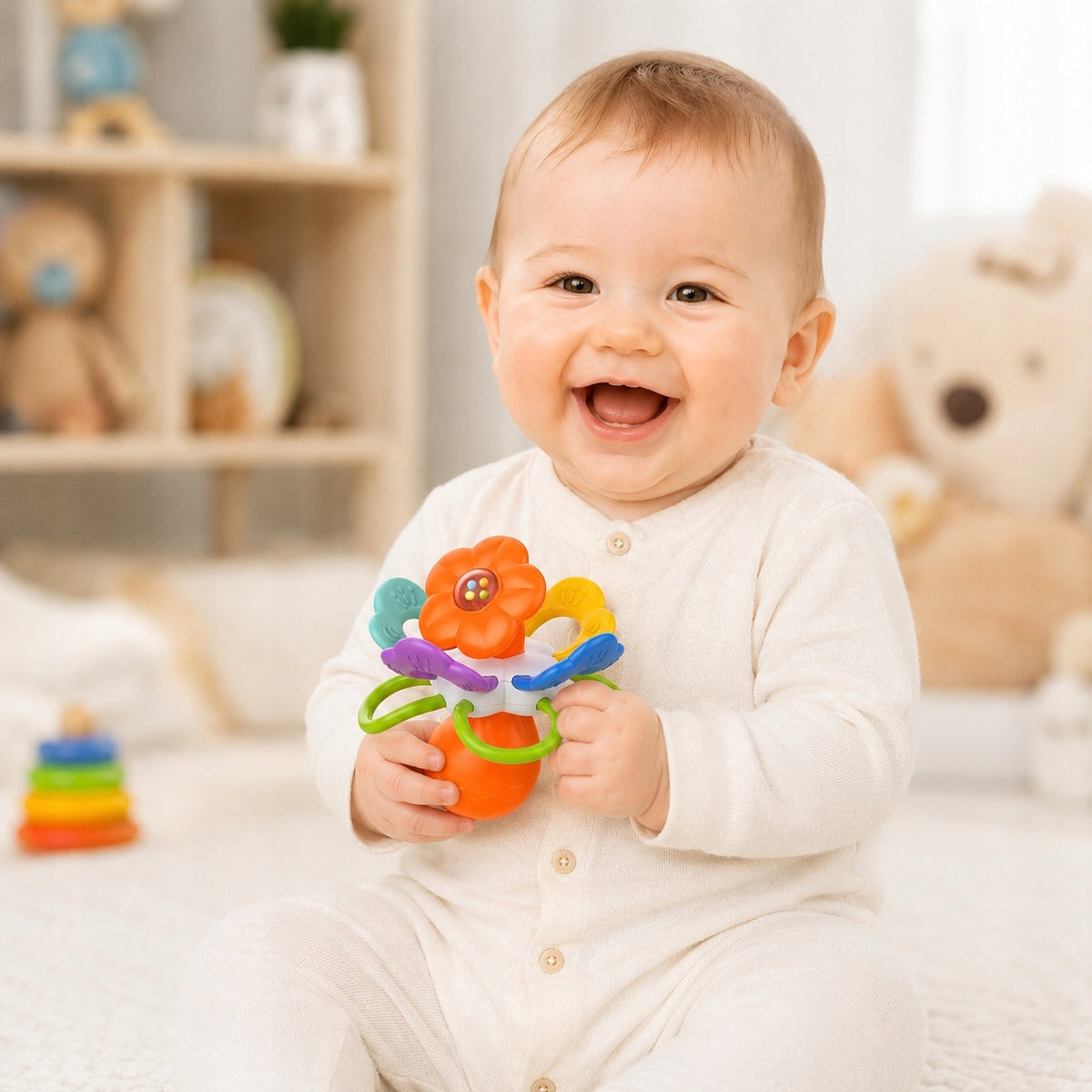 RATTLE SENSORY TEETHER EDUCATIONAL COLORFUL TABS MONTESSORI Packaging status original