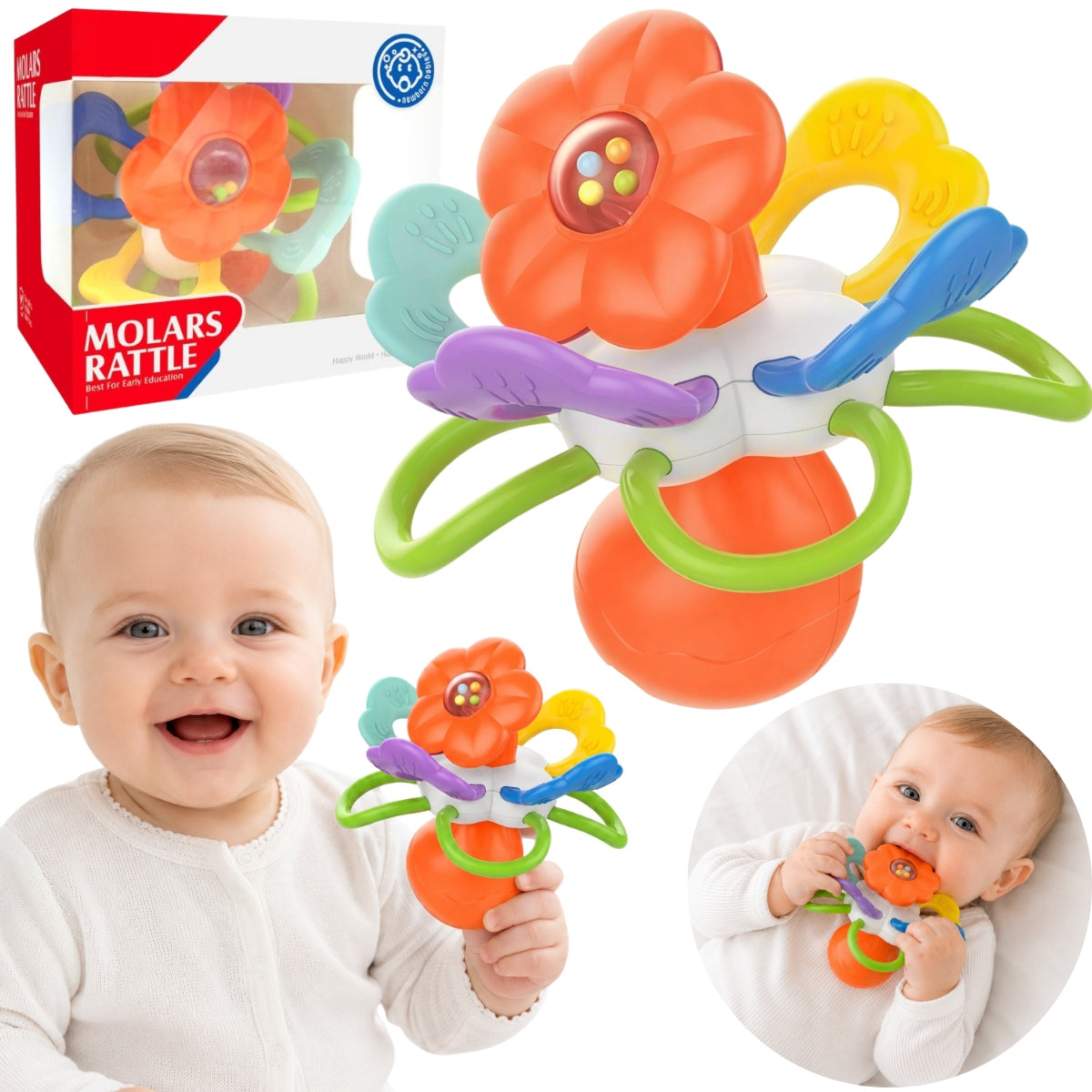 RATTLE SENSORY TEETHER EDUCATIONAL COLORFUL TABS MONTESSORI