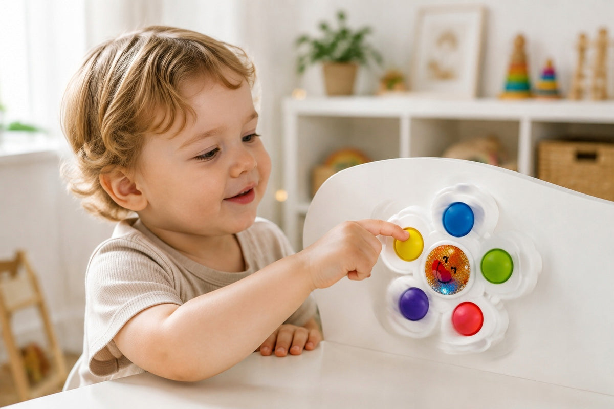 RATTLE SPINNER FLOWER SUCTION CUP LIGHT TOY 18M+ Brand 7 Toys Kolorów
