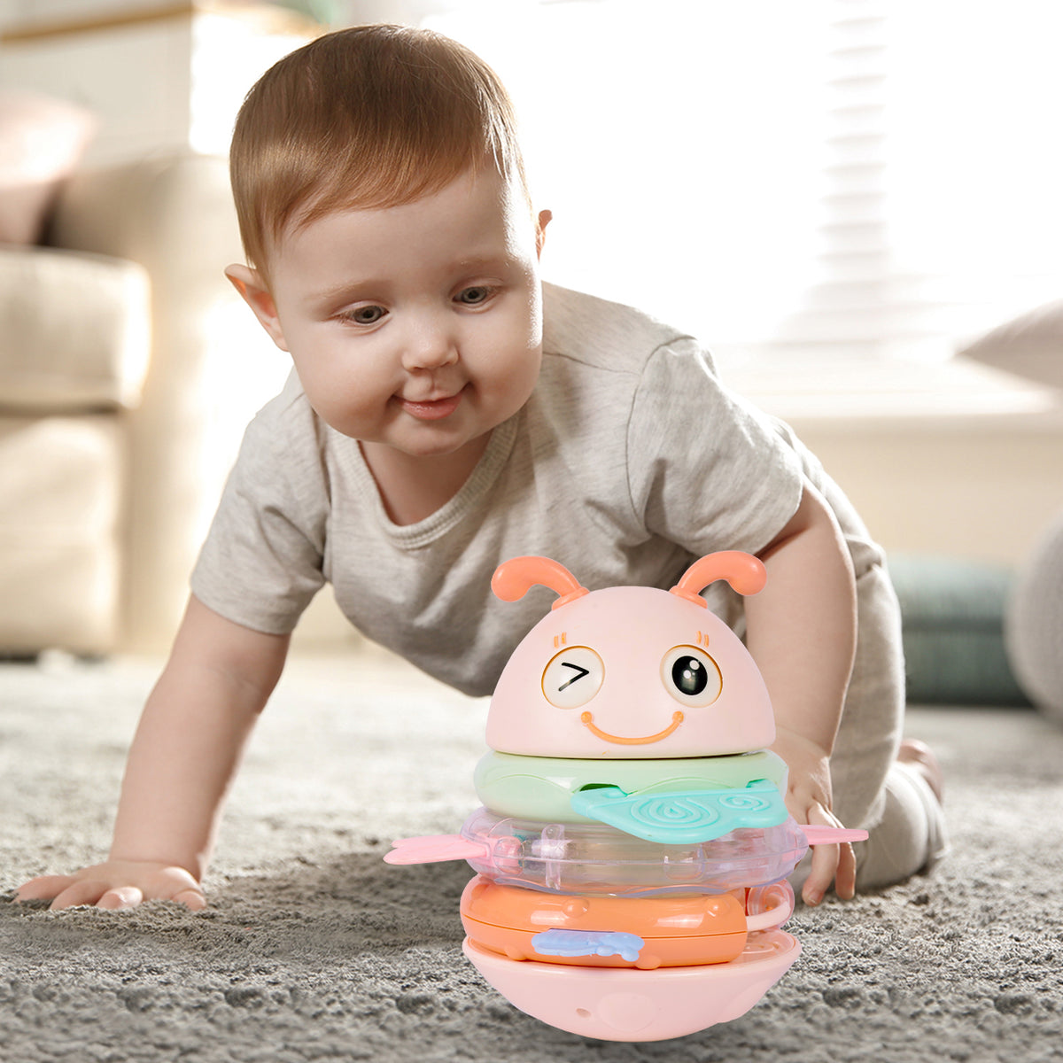 RATTLE TEETHER PINK PYRAMID PLAYS SOUND MUSIC FOR BABY Brand MalPlay