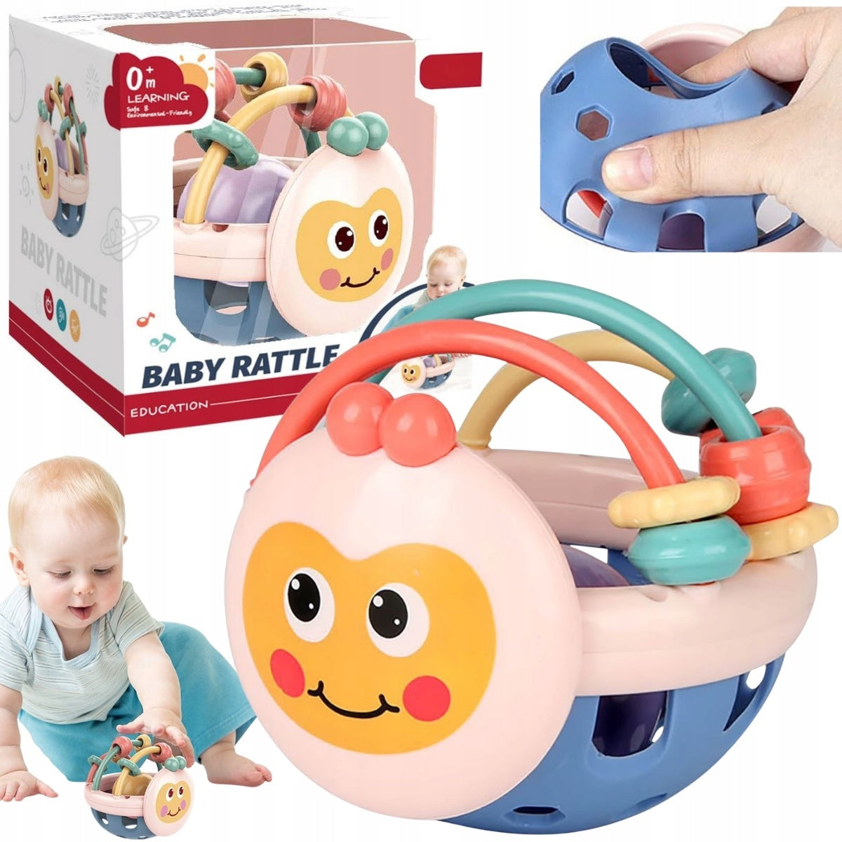 RATTLE WITH BALL TEETHER COLORFUL SOFT SENSORY BALL