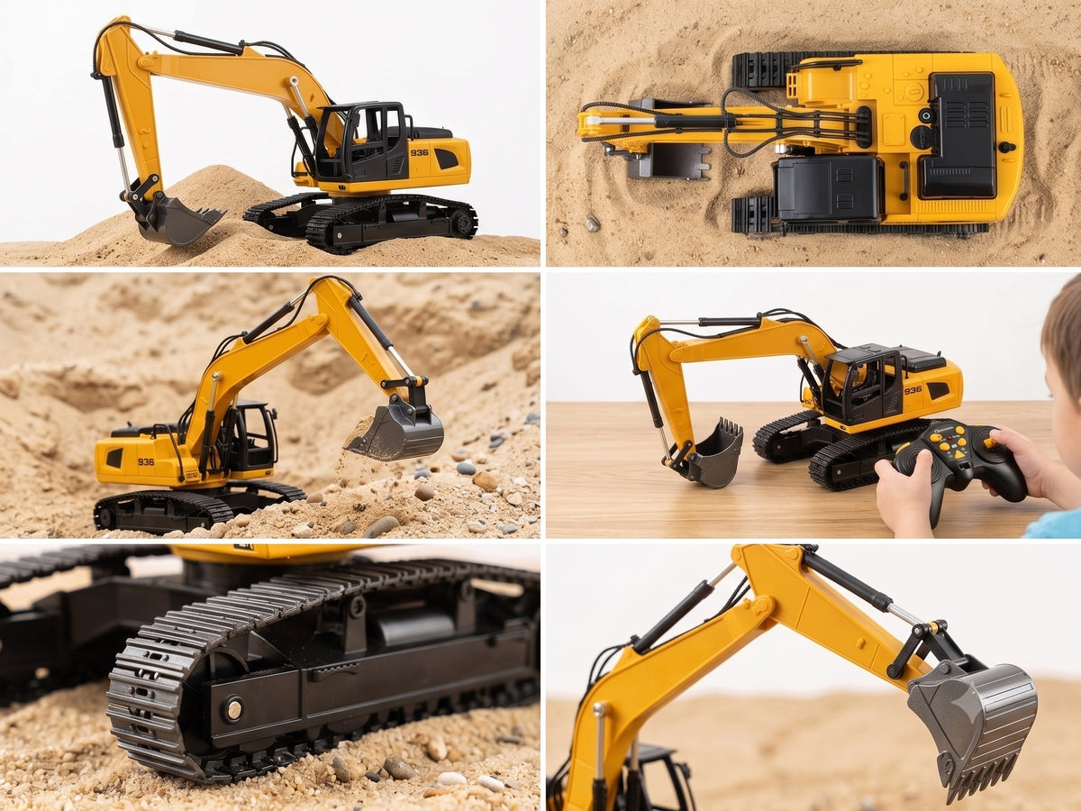 RC EXCAVATOR REMOTE CONTROLLED 360° MOVABLE METAL BUCKET 2X BATTERIES Packaging status original