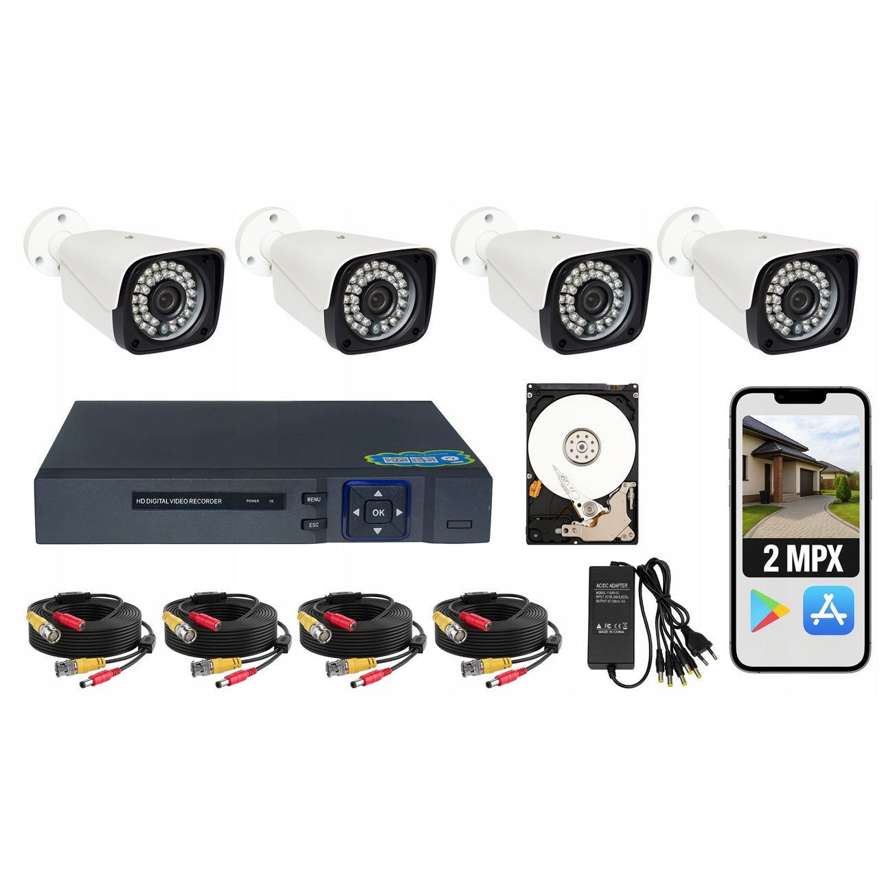 READY HOME SURVEILLANCE KIT 4 X FULL HD CAMERA 3 TB POLISH MENU
