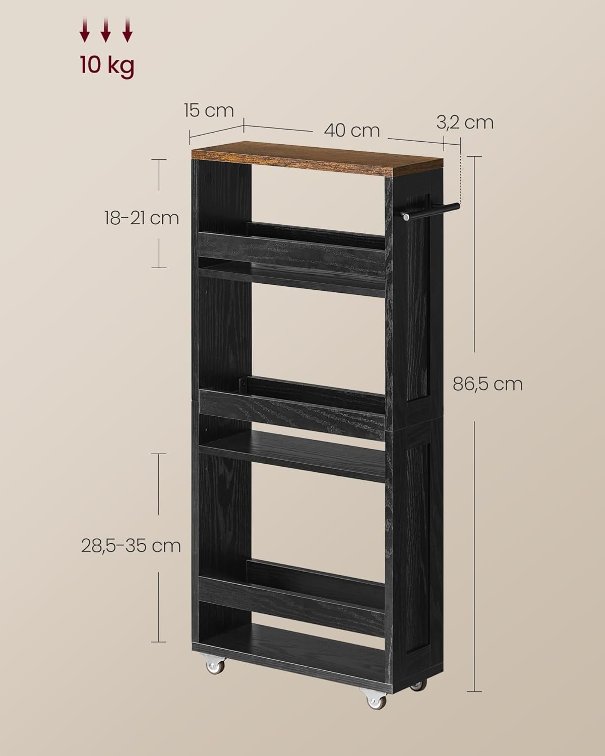 RECESSED RACK ON WHEELS 4 LEVELS NARROW KITCHEN TROLLEY Brand Vasagle