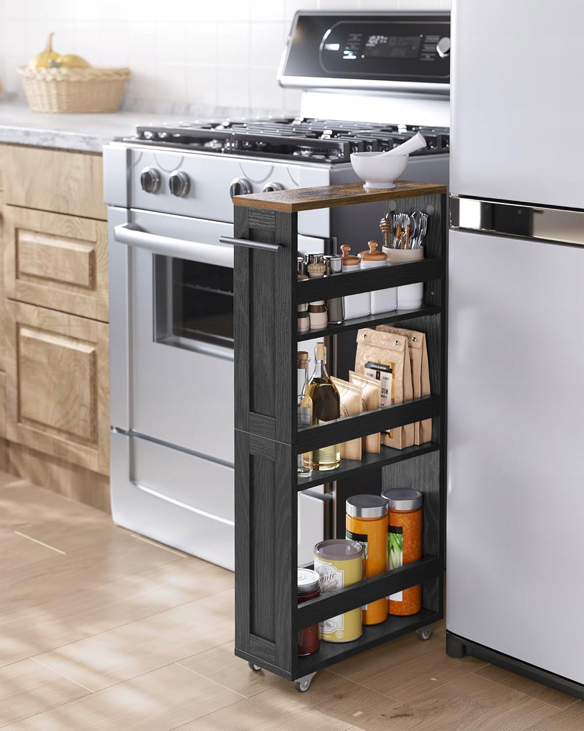 RECESSED RACK ON WHEELS 4 LEVELS NARROW KITCHEN TROLLEY Manufacturer code LRC050K02