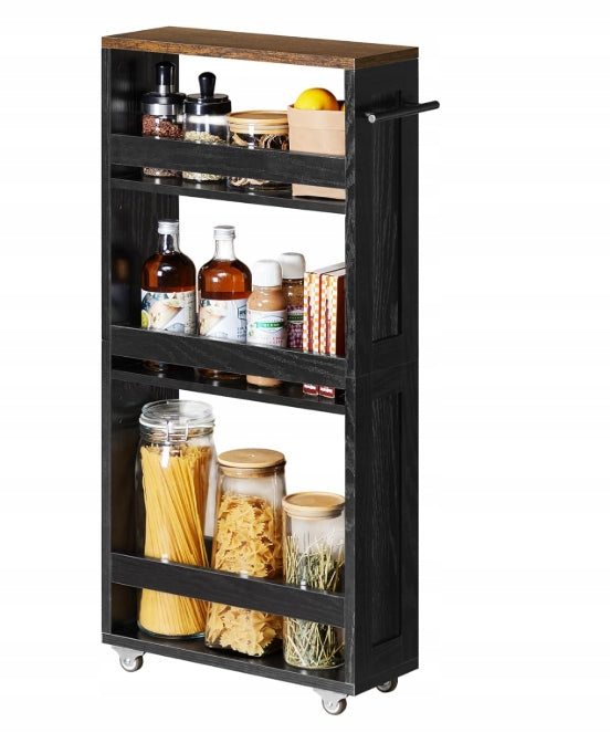 RECESSED RACK ON WHEELS 4 LEVELS NARROW KITCHEN TROLLEY