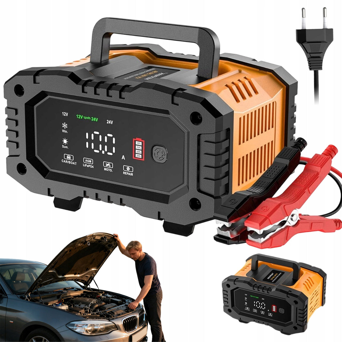 RECTIFIER BATTERY CHARGER 12V 24V 10A SMART 8STAGES AUTO