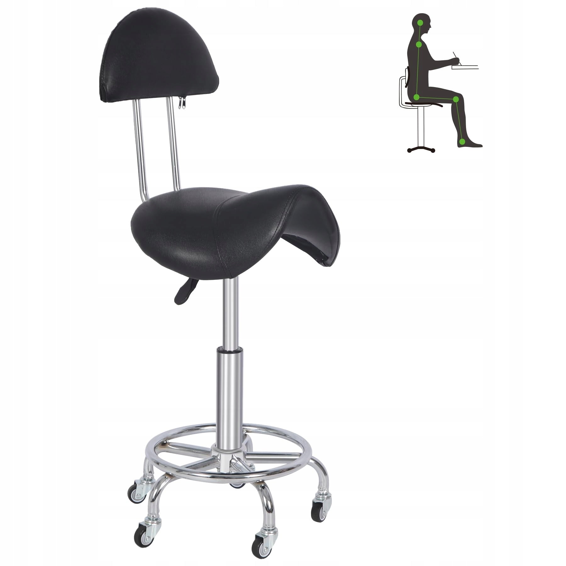 REDCAMP saddle stool with wheels and backrest load capacity 180 kg