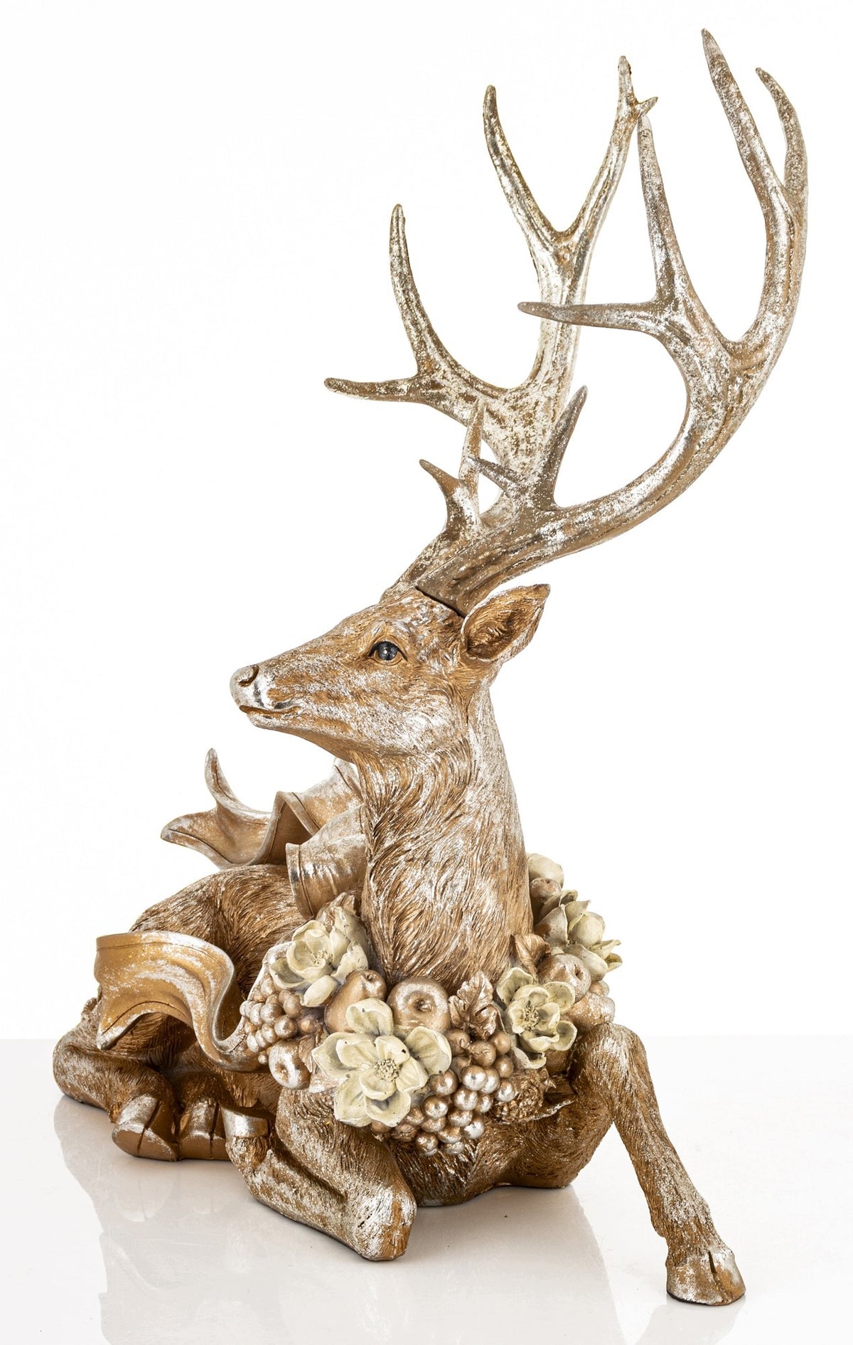 REINDEER FIGURINE CHRISTMAS DEER DECORATION LYING DIGNIFIED GOLD SCULPTURE Manufacturer code 185118
