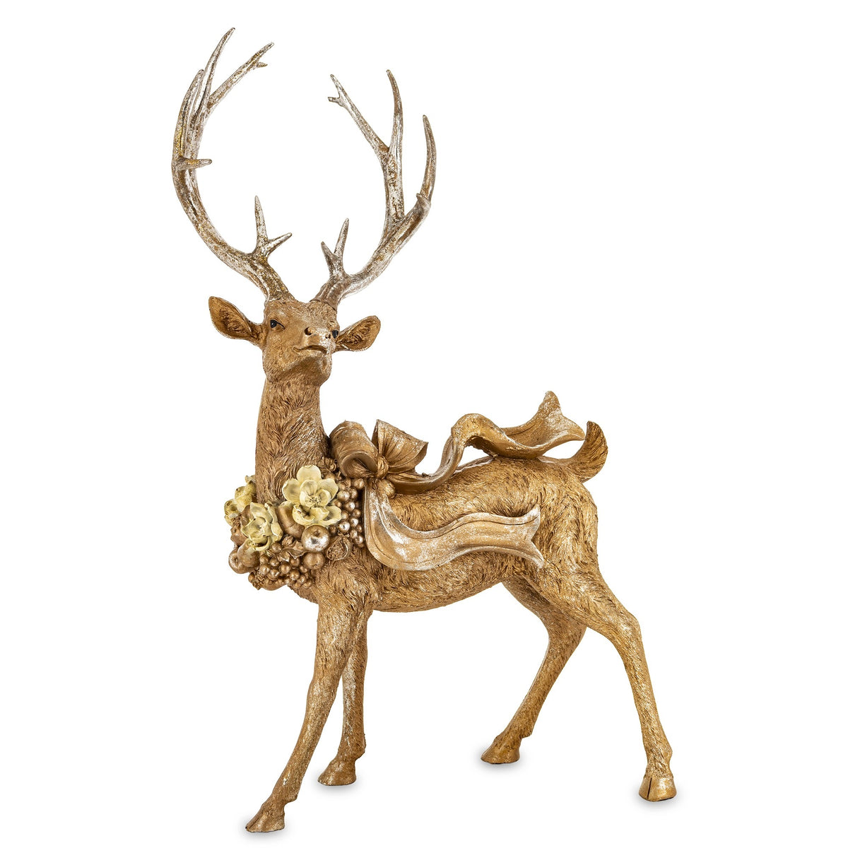 REINDEER FIGURINE CHRISTMAS DEER STANDING DECORATION DIGNIFIED GOLD SCULPTURE