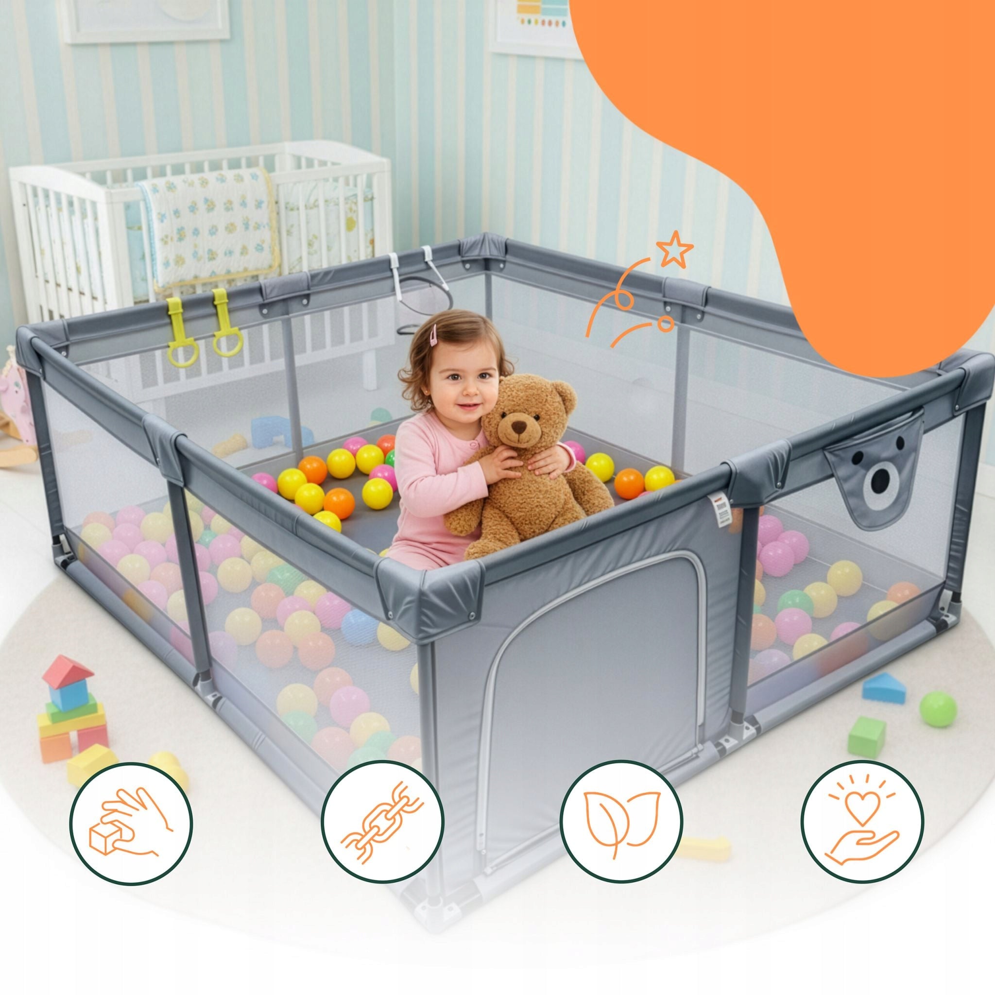 RELAXDAYS PLAYPEN FOR CHILDREN 50 BALLS SQUARE TOYS DRY POOL WITH BASKET 120X120 Packaging status original