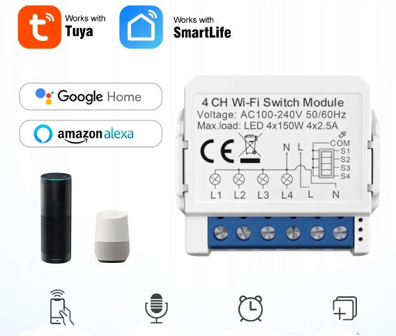RELAY STAIR SWITCH CONTROL MODULE 4 CHANNEL 4x150W WIFI Manufacturer code PRZEKAŹNIK WIFI 4 KANAŁY WIFI