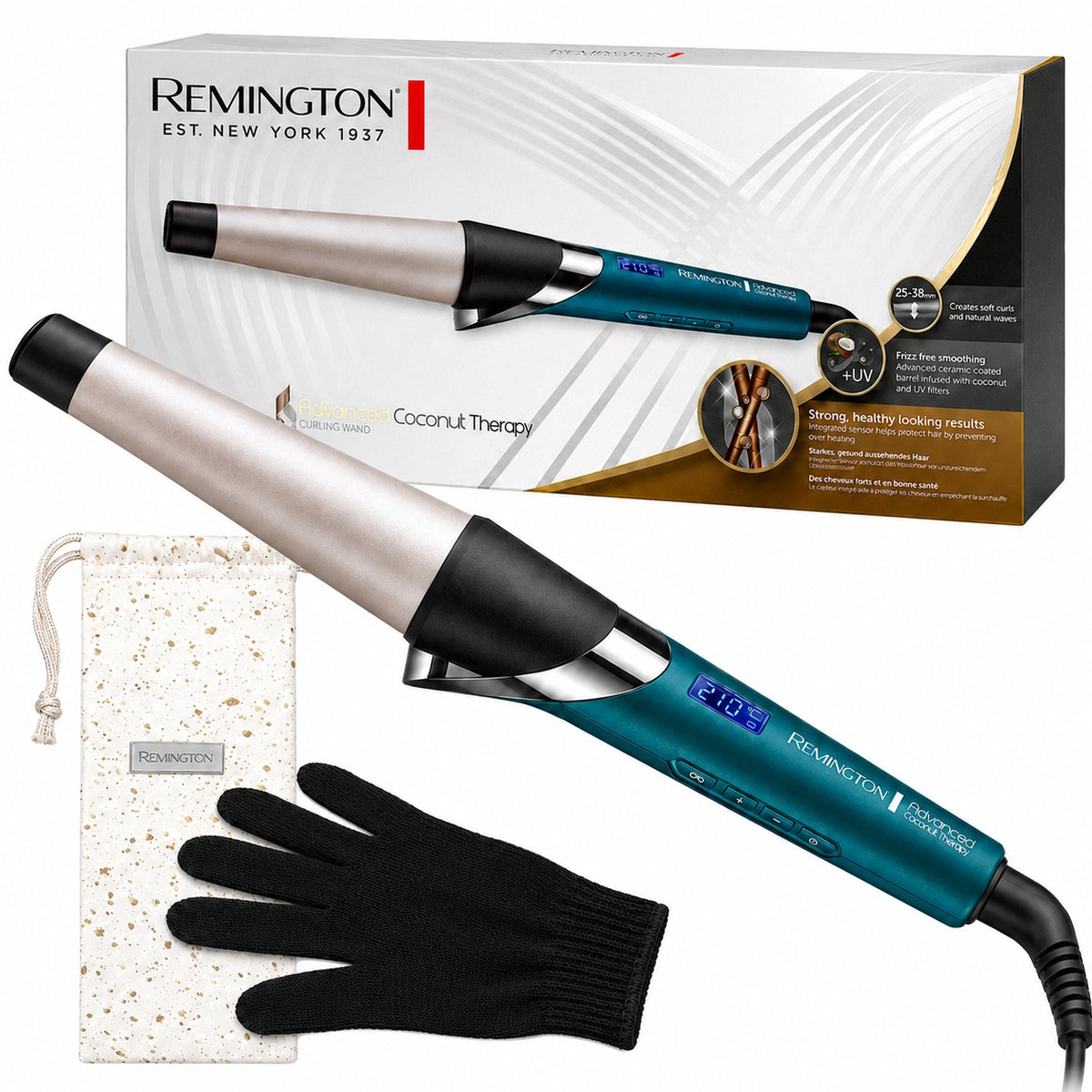 REMINGTON CONICAL CURLING IRON CI86X8 ADVANCED COCONUT THERAPY ORIGINAL CASE
