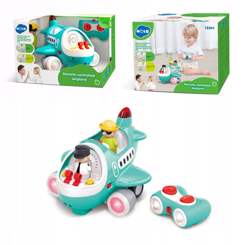REMOTE CONTROLLED AIRCRAFT with light sound and drive + 2 figures Brand Hola