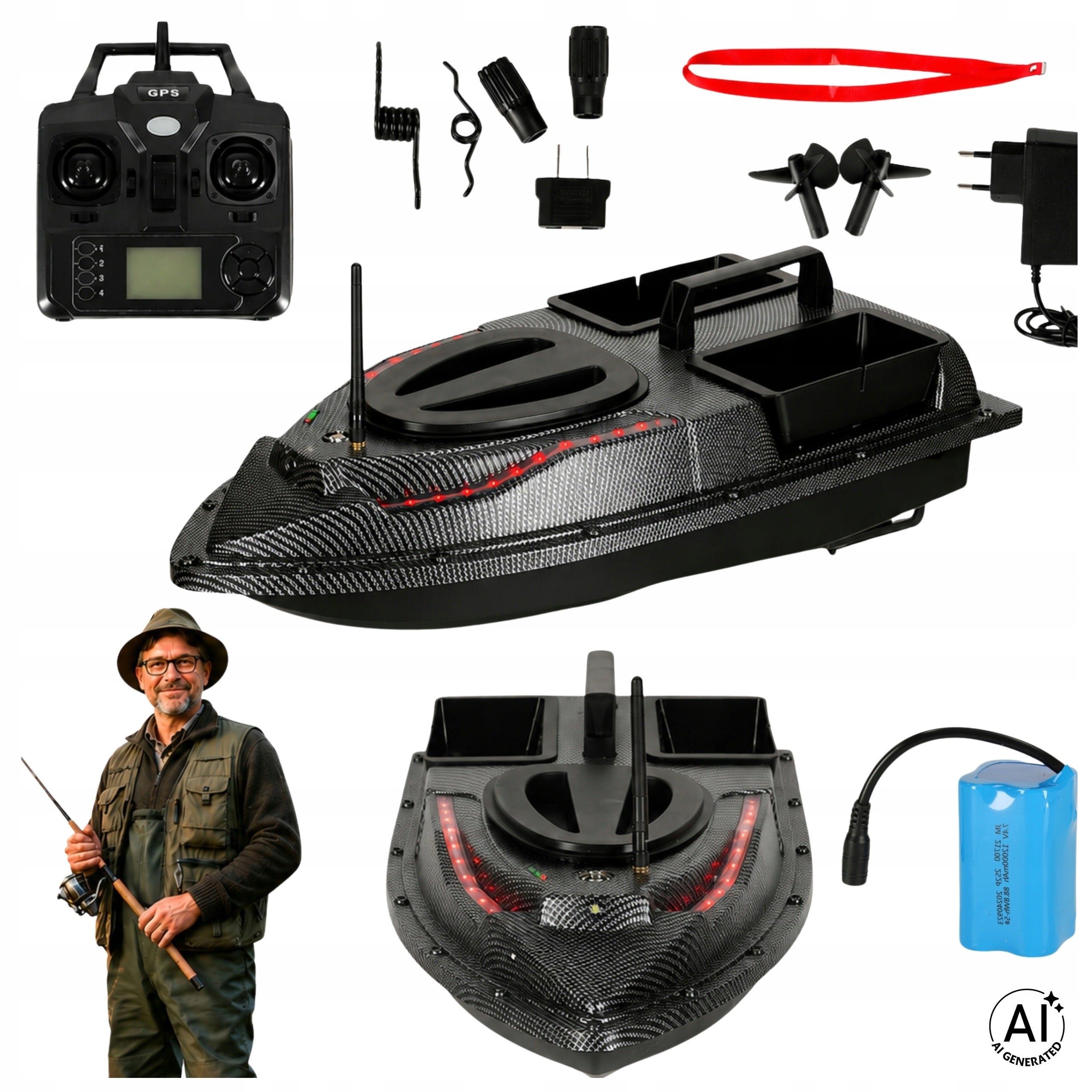 REMOTE CONTROLLED BAIT BOAT 2 FEEDERS BOAT GPS FLYTEC V900 5,4 KM/H