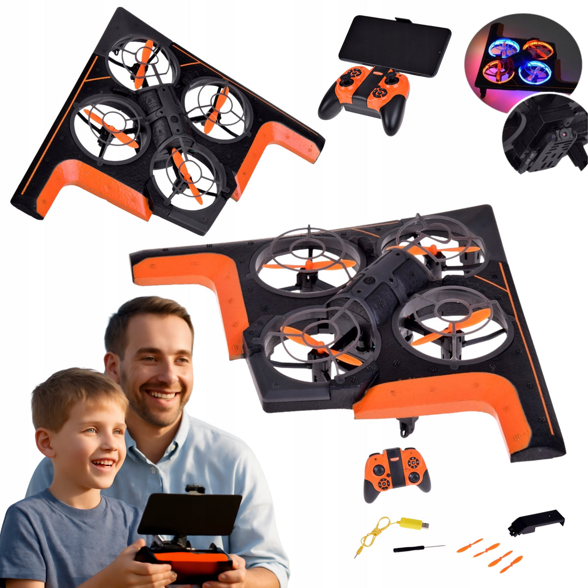 REMOTE CONTROLLED DRONE Quadcopter with LED Camera Vehicle Flying For App