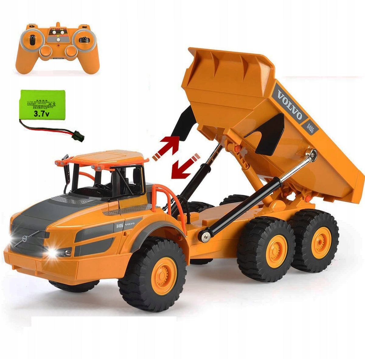 REMOTE CONTROLLED DUMP TRUCK VOLVO A40G 1:26 LIGHTS + SOUNDS