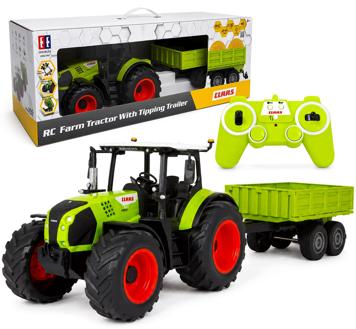 REMOTE CONTROLLED TRACTOR RC CLAAS ARION 660 WITH TRAILER 1:16 DOUBLEE E692