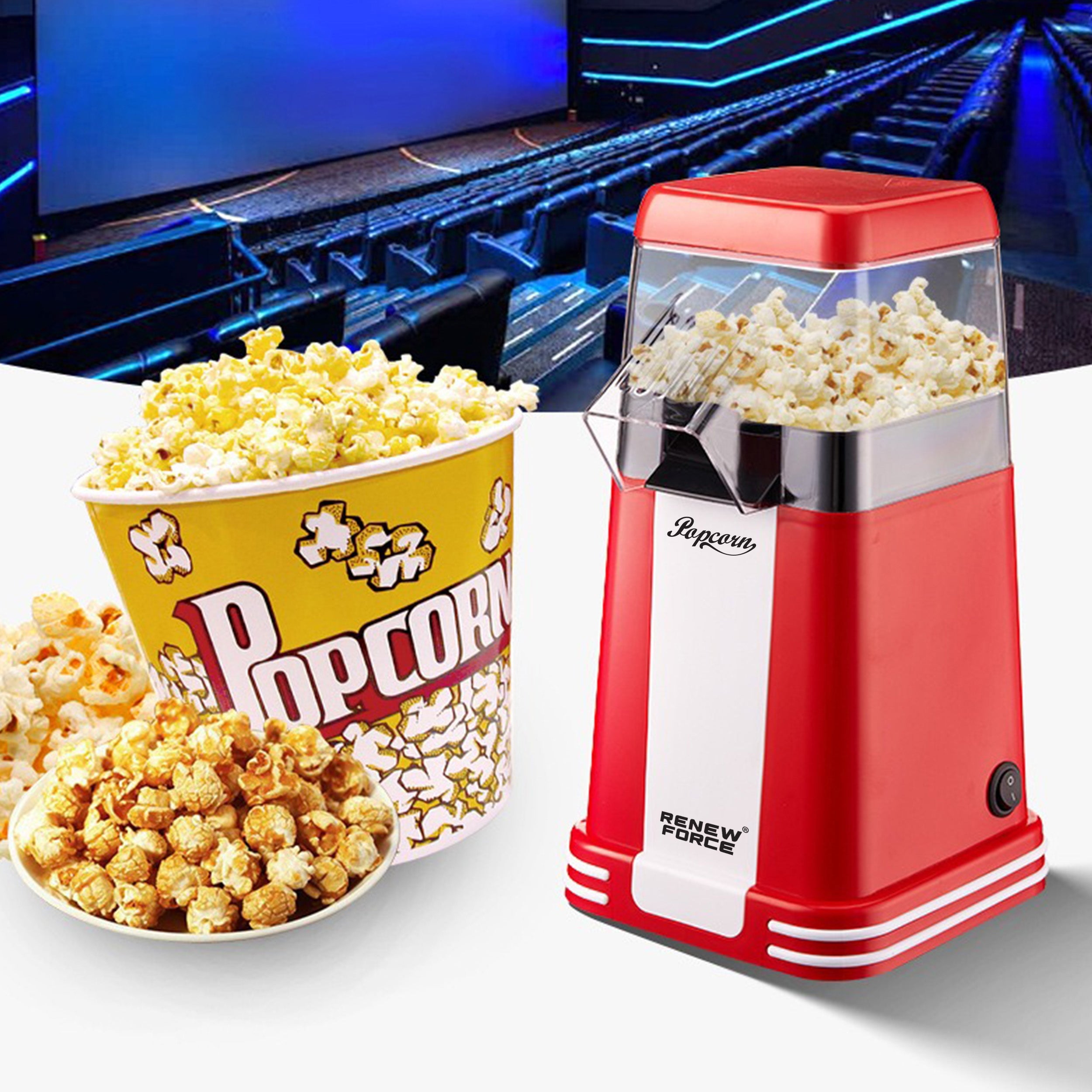 RETRO POPCORN MACHINE HOMEMADE DEVICE FAT FREE MACHINE 1200W Packaging status original