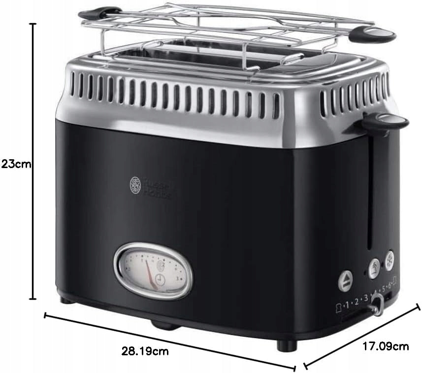 RETRO TOASTER 2 SLICES 1300W WITH DEFROST FUNCTION AND GRATE, BLACK EAN (GTIN) 5907225472870