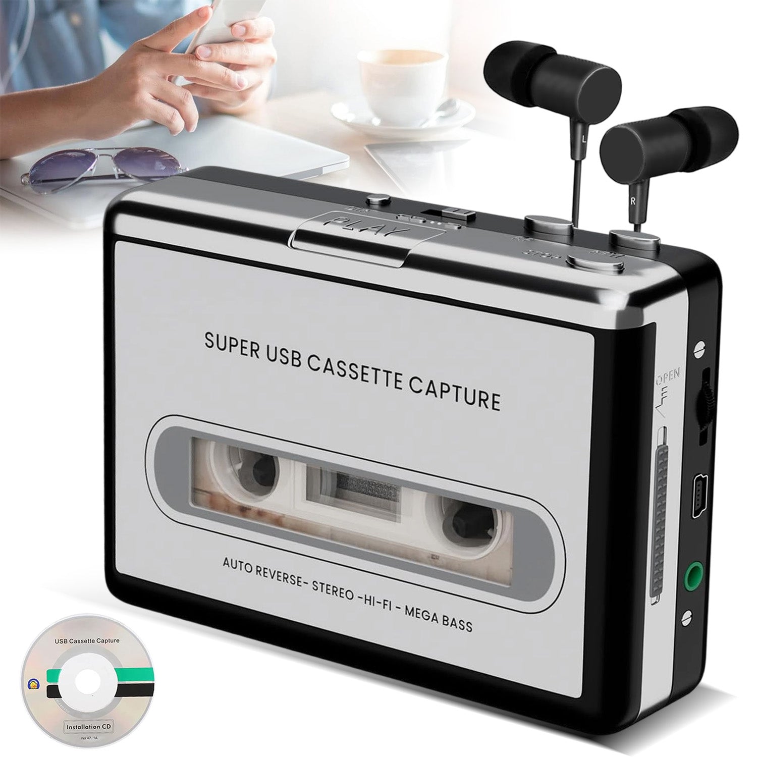 RETRO WALKMAN CASSETTE TO MP3 CONVERTER VIA USB + WIRED HEADPHONES