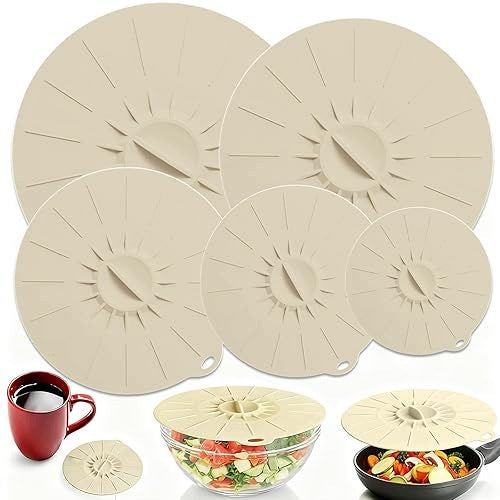 REUSABLE SILICONE LIDS 5 SIZES FOR FOOD CREAM