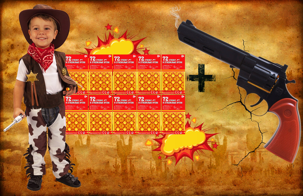 REVOLVER COWBOY GUN FOR CAPE BANG + CARTRIDGES PRIMER 720 SHOTS Manufacturer code PISTOLET NA KAPISZONY REWOLWER